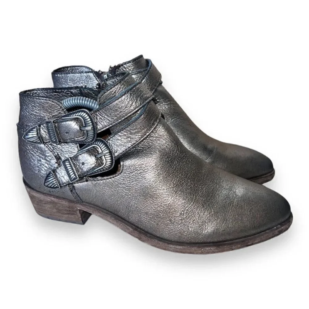 FRYE Ray Western Shootie Ankle‎ Boots Golden Silver Leather Women's 6M